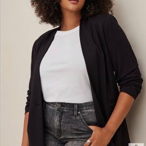 Black long line Ponte collarless 1 button blazer